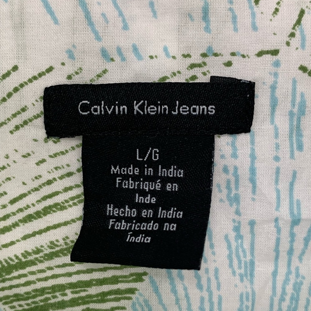 Calvin Klein Jeans NWT Button Up Cotton Shirt Blue Green White 3/4 Sleeve Size L - Picture 8 of 12